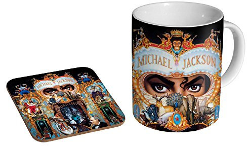 Michael Jackson Dangerous Keramik-Kaffeetasse + Untersetzer, Geschenkset