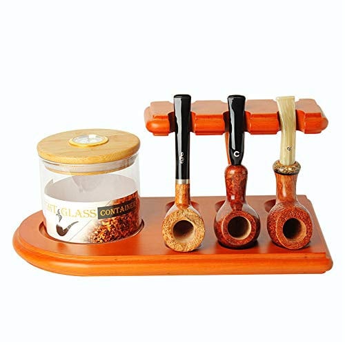 MUXIANG Pipe Stand for 6 Tobacco Pipes and 1 Humidor Jar, European Beech Wood, DIY Assembly, Multi-functional Design