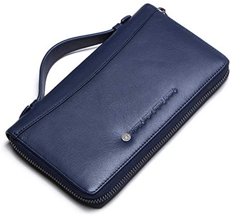 Braccialetti in pelle Pochette Uomini Portafoglio Borsa Cerniera Grande Capacità Organizzatore per Biglietti da Visita con Cinturino in Pelle Borsa da polso per Uomo, Blu, Taglia unica, moderno