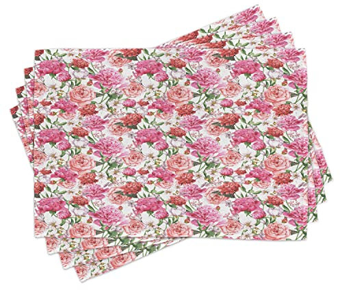 ABAKUHAUS Aquarell Platzmatten, Rosa Pfingstrosen Rosen, Waschbare Stoff Esszimmer Küche Tischdekorations Digitaldruck, Rosa Weiß