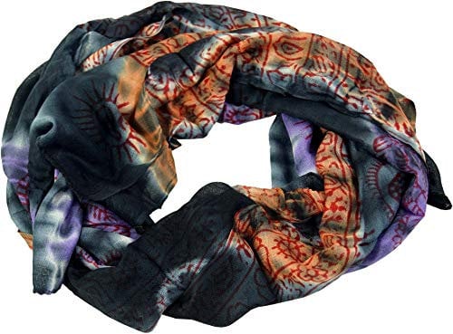 GURU SHOP Batiktuch, Batikschal, Benares Lungi, Batik Schal - Schwarz/orange, Herren/Damen, Synthetisch