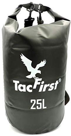 TacFirst Dry Bag Seesack, wasserdichter Packsack mit Fast-Fold Verschluss 2L / 3L / 5L / 10L / 15L / 20L / 25L / 30L wasserfester Trockenbeutel (Schwarz, 25L)