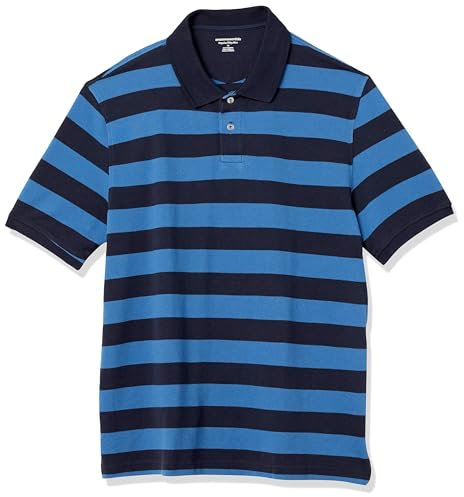 Amazon Essentials Men's Regular-Fit Cotton Pique Polo Shirt (Available in Big and Tall), Black Blue Stripes, XXL