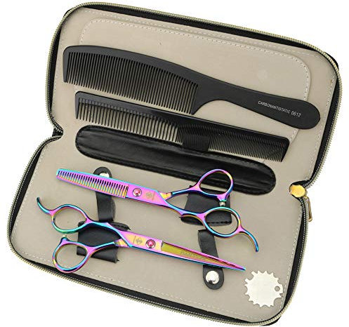 Jichesenyu Japanische Haarschere 440c Stahl 6 Zoll Farbe Linkshänder Professionelle Friseur-Werkzeuge Schneidschere und Effilierschere Set