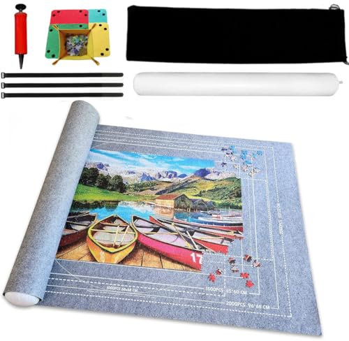 BangShou Puzzlematte Professionelle Puzzlerolle Puzzle Pad Felt Mat für 1000/1500/2000 Puzzles (Grau)