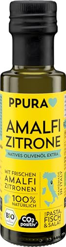 PPURA Bio Natives Olivenöl Extra Amalfi Zitrone | Italienisches Oliven Öl mit frischen Amalfi Zitronen | 100% Natürlich, Ohne Zusatzstoffe und Aromen | Kaltgepresst & Lichtgeschützt | 100ml