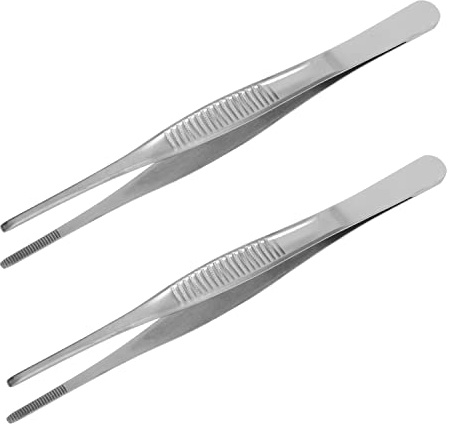 Utoolmart Lot de 2 pinces à épiler à tête ronde droite en acier inoxydable 160 mm avec dents avec pointe dentelée
