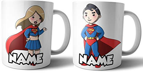 AK Giftshop His and Hers Personalised Mugs - Couples Gift Set - Superheroes - Valentine's Day - Anniversary - Wedding