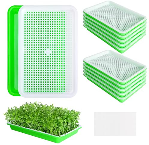 EBaokuup Lot de 10 plateaux de germination de graines avec trous de drainage - Sans BPA - Plateau de germination de plantes de jardin sans terre - Kit de culture de micropousses avec papier de
