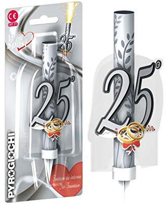 Candela Luminosa numero 25 - Fontana Fiaccola 25° ANNIVERSARIO - Magic Flambè per torta e dolci - ideale per nozze d'argento, 25 anni di matrimonio