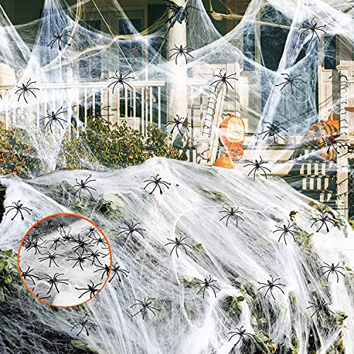 SULOLI Halloween Spider Web Decoration,60g Spider Web Halloween Decoration with 30pcs Fake Spiders Stretchable Halloween Cobwebs Decorations 300Sqft