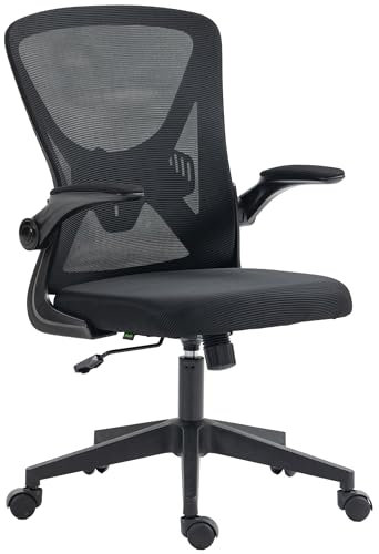 Vinsetto Ergonomic Mesh Office Chair with 90° Flip-up Armrests and Lumbar Support, Height Adjustable Computer Chair with Swivel Wheels, Black