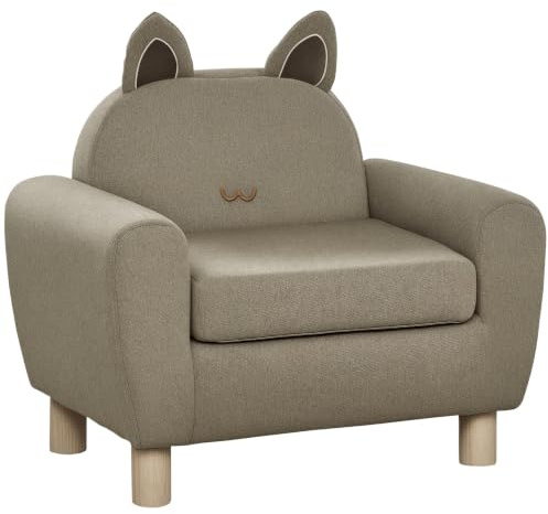 HOMCOM Kids Sofa Toddler Chair with Ear Modeling for Preschool Wood Brown