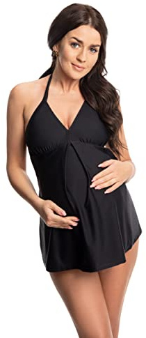 Selente Mummy Love Costume da Bagno Intero Premaman/Gravidanza, Costume Intero Nero, 44