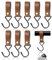 Modixun 8pcs Leather S-Hooks, S Shaped Hooks for Hanging, Camping Clips, Stroller Holders, Leather Fasteners for Coat Towel Kitchen Bathroom, Brown