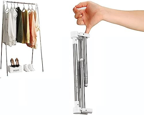 ANLEBUY Tragbarer kleiderständer klappbar, stabil kleiderständer klein kleiderstange zum Mitnehmen, leicht Clothes Rack für Tanz, Reisen, Camping, Wäsche, Wandern, weiß + 3 platzsparende kleiderbügel