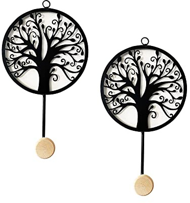 ORIGEN Set 2 ganci appendiabiti in metallo, albero della vita 2, metallo e legno, altezza 28 cm