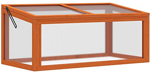 Outsunny Frühbeet Holz und Polycarbonat Treibhaus 90 x 46 x 40 cm Gewächshaus mit Abdeckung wetterfest Frühbeetkasten für Garten Pflanzenbeet Orange