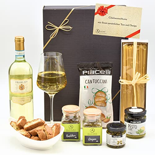 algawe Geschenkbox Alice I Feinkost aus Bella Italia I Geschenkkorb für Frauen und Männer I Italienische Spezialitäten I Geschenk mit italienischem Weißwein (1x0,75l)