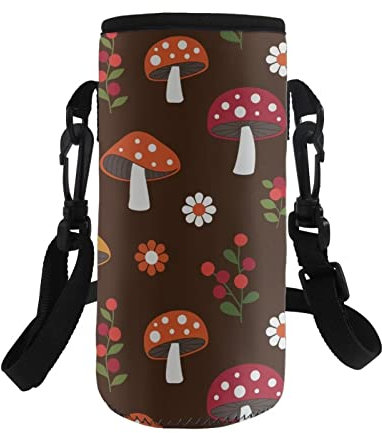 COEQINE Sac de transport pour bouteille d'eau en néoprène - Portable - Isotherme - Imprimé petit champignon - Pour bouteilles en acier inoxydable et plastique