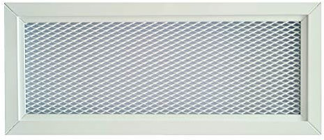 Griglia di Ventilazione in Alluminio Perforato con Rete 33 x 12 cm Metallica Verniciata a Polvere di Colore Bianco RAL9016, Griglia di Ventilazione in Metallo Bianco per Esterni/Interni.