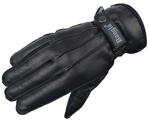 Bangla Herren Winter Leder Handschuhe Lederhandschuhe mit Schnalle Schwarz Gr. M
