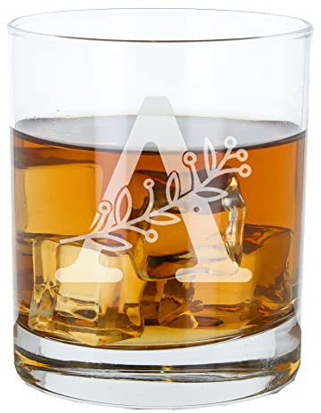 Verre à whisky gravé avec monogramme personnalisé - Cadeau d'anniversaire pour elle ou lui - Cadeau personnalisé pour elle ou lui