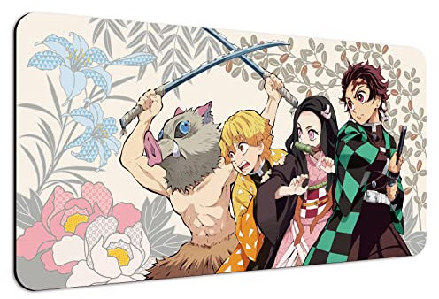 SIASYDF Anime Mouse Pad Demon Slayer, Extended Large Gaming Home Office Mousepad, Non-Slip Rubber Base with Stitched Edges Desk Mat for Computer Keyboard and Laptop, 31.5x15.7x0.12inch