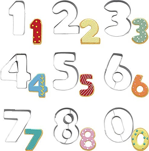 Zahlen Ausstecher,Ausstechformen Zahlen 0-9,Edelstahl Digitaler Keksausstecher,Kekse Ausstechform,Cookie Cutter,für Kekse,Backen,Kuchen dekorieren,Fondant,DIY Backform