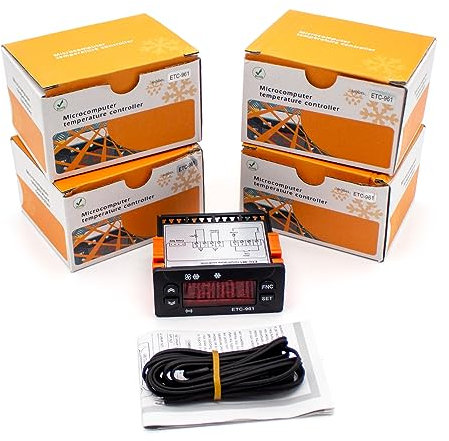 Toplionace 5 Packungen ETC-961 Mini Temperaturregler mit NTC Sensor, Mikrocomputer Digitalanzeige Thermostat Kühlalarm Thermolator (220V, ETC-961)