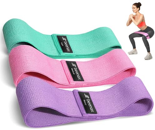 Beenax Fabric Resistance Bands (Set of 3), Long/Short Exercise Bands for Women Men, Loop Bands, 3 Resistance Levels for Workout, Fitness, Stretching, Pull Up, Leg, Glutes, Squat and Strength Training