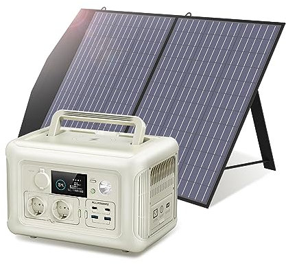 ALLPOWERS Generador solar R600, 2 x 600 W (pico de 1200 W), salida CA, batería LiFePO4 de 299 WH, estación de energía portátil con panel solar de 100 W, fuente de alimentación móvil para jardín,