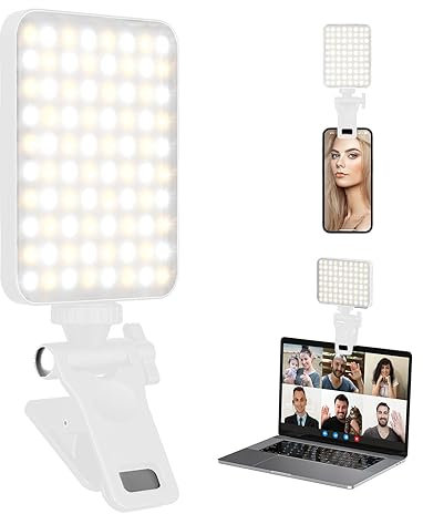 Mini Selfie Light for Phone, Rechargeable LED Video Ring Light Clip-On for Laptop Tablet Computer, 3000-6500K 3 Light Modes Dimmable Fill Lamp Conference Zoom Call Photography Makeup Pictures (White)