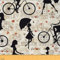 Frauen Fahrrad Stoff durch den Hof,Vintage Frankreich Straßen durch den Hof,Hand zeichnen Bäume Autos Gebäude Stoff Panels für Steppen, Französisch Nähen Stoff,92x150