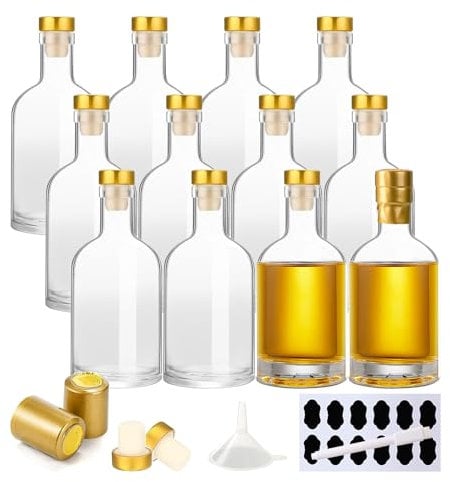 YBCPACK 12 Stück Kleine Glasflaschen zum Befüllen 100ml leer Likörflaschen, Schnapsflaschen mit korken, Schrumpfkappe, Trichter, Etiketten, Stift, Perfekt für Eierlikör, Schnäpse und Säfte