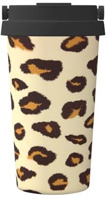 Jaywis Isolierter Reisebecher mit gelbem Leopardenmuster, 500 ml, Edelstahl, auslaufsicherer Deckel, wiederverwendbare Kaffeetasse