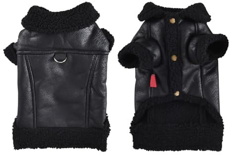 Warmer Wintermantel für Hunde, Fleece, wasserdicht und winddicht, D-Ring aus PU-Leder, bequem gefüttert für kleine, mittelgroße und große Hunde