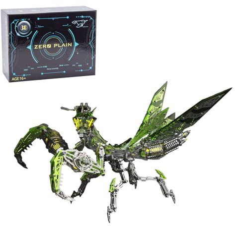 Glimetal 3D Metall Puzzle Mechanische Gottesanbeterin Kit, 1000 Teile Steampunk Insekt Metall Modellbausatz Adventskalender 2024 für Erwachsene Kinder Geschenk Ornamente-Grün