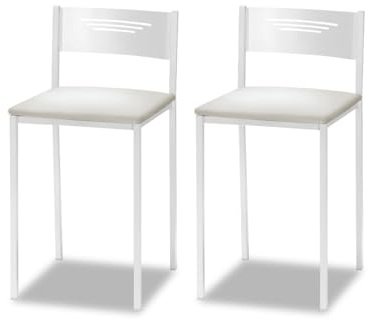 ASTIMESA - Gepolsterter Küchenhocker mit Rückenlehne - Massives Gestell - weißes Gestell und Sitzfläche aus Kunstleder - Farbe des Sitzes: Beige, Inhalt: 2 Stück, Maße: 35 x 35 x 64 cm