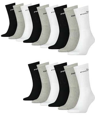 PUMA Sportsocken Tennissocken Crew Tennis Socken Unisex für Damen und Herren 15 Paar, Farbe:325 - white/grey/black, Socken & Strümpfe:39-42