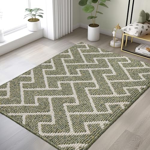 Biscpro Runner Rug Non-Slip 80x120cm Mats for Hallway Dirt Trapper Rug Durable Rubber Backing Carpet Low-Profile Absorbent Entrance Long Door Mat Runner Rug for Entryway Laundry,Patio Room-Green