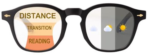 SKYWAY Progressive Multifocus Photochromic Reading Glasses Blue Light Blocking for Women Men,Transition Multifocal Readers with Spring Hinge UV Protection(Black, 3.0)