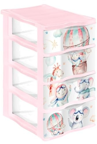 Tradineur - Cassettiera in plastica, modello Volar, 4 cassetti trasparenti, torre portaoggetti, camera da letto per bambini, prodotta in Spagna (rosa, 36 x 28 x 49 cm)