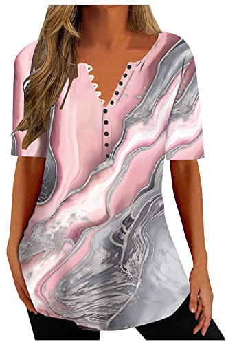 Tshirt Damen Sommer Atmungsaktives Bluse Sale Angebote Tee shirt Mit V-Ausschnitt, Bedruckt, Lässig Locker, Kurzärmelig. Kurzarm Top Mit V-Ausschnitt Oberteile Weiches Und Bequemes Tops Casual Fashion