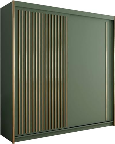 FURNITUREWAVE Elif Sliding Double/Triple Doors Modern Bedroom Green Wardrobe Decent Storage Cupboard with Adjustable Shelves and Hanging Rails (Green, 203cm)