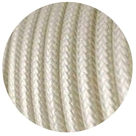 2 Core Round 5 Meters Multi Colour Fabric Flex 18 Gauge wire, Vintage Style Italian Braided 0.75mm Flexible Lighting Electrical Cable for UK Lighting. (Ivory)