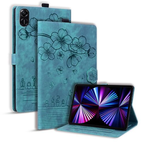 TEDTIKJT Funda para Honor Pad X9/Honor Pad X8 Pro 11.5 Pulgadas Carcasa PU Cuero Folio Fundas con Magnético Soporte Protección Tablet Cover para Honor Pad X9/X8 Pro Funda,Flores Cerezo Gatos Verde