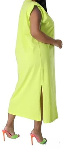 Vestido Largo con hombreras, Vestido Mujer sin Mangas, Moda Verano,maxivestido,Vestido Casual Talla única, Verde Lima