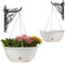 GarPet 2X Blumenampel Blumentopf hängend außen Hängetopf für Pflanzen Blumentöpfe zum aufhängen Hängeampel inkl. Kette Wandhalterung Rattan Weiß 30 x 23 (H) cm Außenbereich