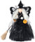 Liuyoyo Black Witch Doll Ornament with Spider Web Skirt, Black Pointed Hat and Flying Broom for Desktop Treetop, Witch Doll Tree Topper Hanging Decorations, Tree Topper Witch (A)